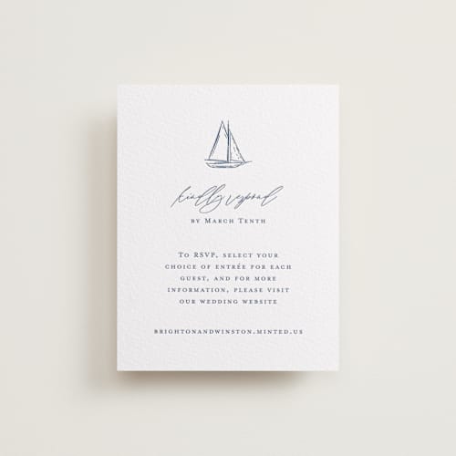 This is a lapis rsvp cards with letterpress by Jelena Vuletic called mariner printing on white cotton in standard