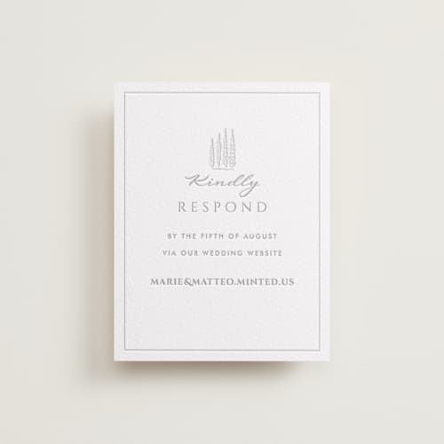 This is a granite rsvp cards with letterpress by MG Patternbox called vigneto printing on white cotton in standard