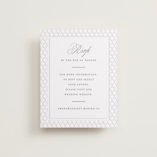 This is a soft black rsvp cards with letterpress by Oma N. Ramkhelawan called kamal printing on luxe white cotton in standard