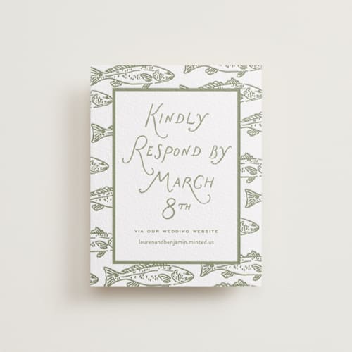 This is a artichoke rsvp cards with letterpress by Oscar and Emma - Karly Depew called marshland printing on white cotton in standard