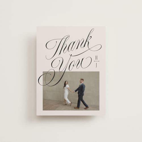 This is a linen wedding thank you cards with standard by Kate Ahn called mirin printing on recycled smooth signature in standard