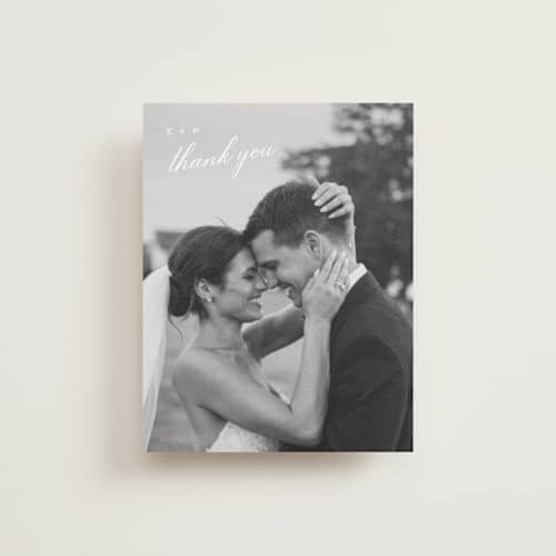 This is a cotton wedding thank you cards with standard by Amy Kross called aspen knoll printing on recycled smooth signature in standard