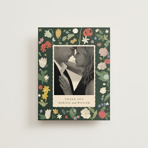 This is a garden wedding thank you cards with standard by Sumak Studio called all the flowers of the world printing on recycled smooth signature in standard