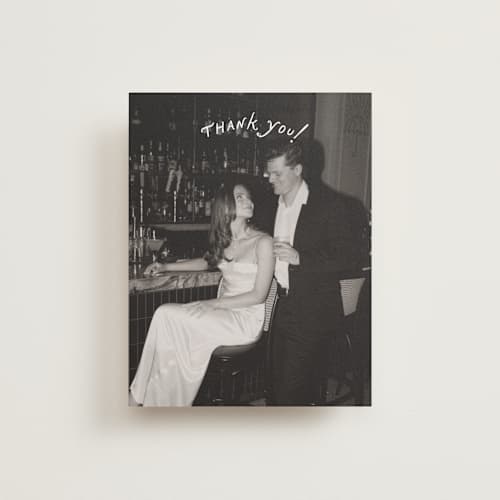 This is a ivory wedding thank you cards with standard by Stephanie Heinrich Godbout called lovers printing on recycled smooth signature in standard