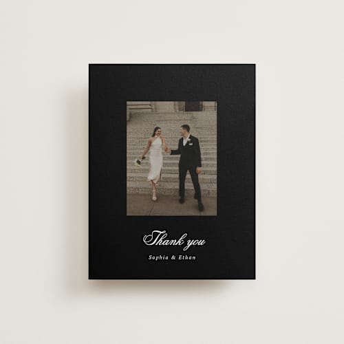 This is a mystic raven wedding thank you cards with standard by Cass Loh called chic union printing on recycled smooth signature in standard