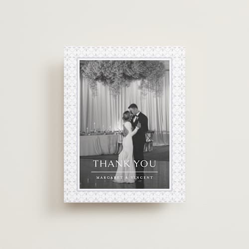 This is a dusty blue wedding thank you cards with standard by Jennifer Postorino called coastal charm printing on recycled smooth signature in standard