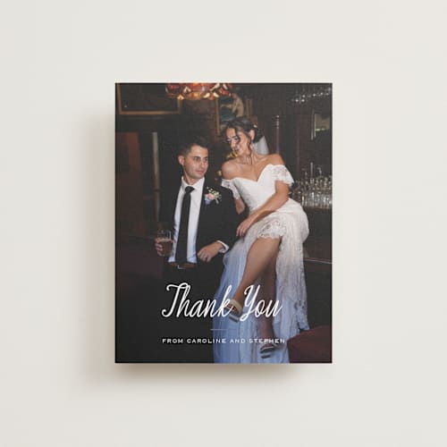 This is a blueberry wedding thank you cards with standard by Carolyn MacLaren called deluxe printing on recycled smooth signature in standard