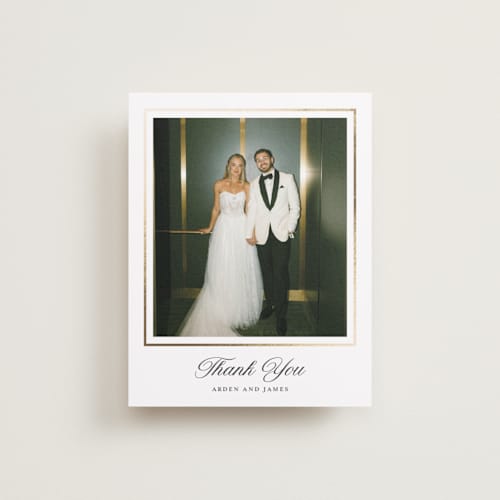This is a pearl wedding thank you cards with foil pressed by Stacey Meacham called opulence printing on recycled smooth signature in standard