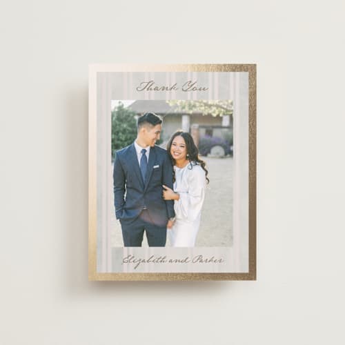 This is a dew wedding thank you cards with foil pressed by Petra Kern called mountain love printing on recycled smooth signature in standard