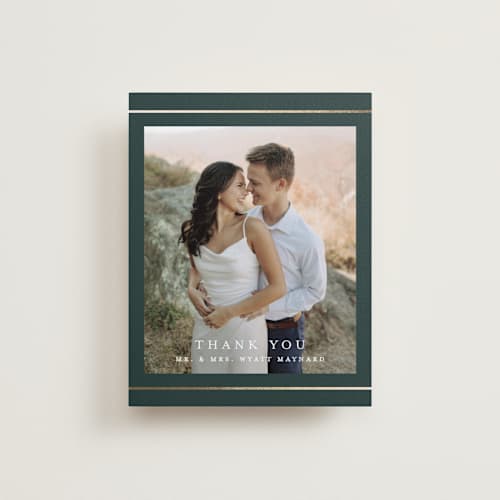 This is a forest wedding thank you cards with foil pressed by Stacey Meacham called style and grace printing on recycled smooth signature in standard
