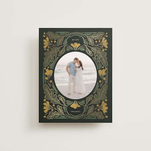 This is a buttercup wedding thank you cards with foil pressed by Jen Owens called embellished printing on recycled smooth signature in standard