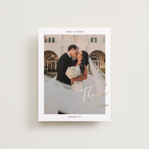 This is a midnight wedding thank you cards with foil pressed by Inkblot Design called metro printing on recycled smooth signature in standard