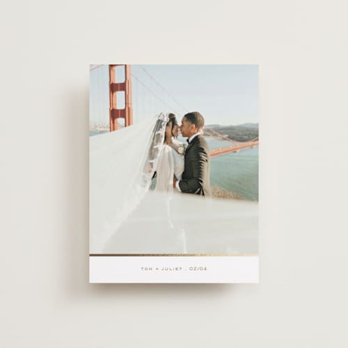 This is a golden wedding thank you cards with foil pressed by Ani Somi called joie printing on recycled smooth signature in standard
