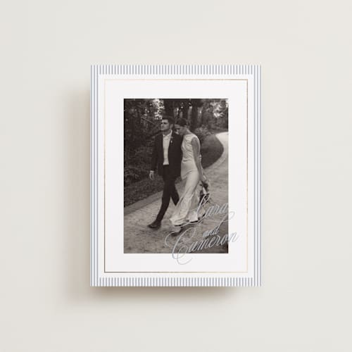 This is a coast wedding thank you cards with foil pressed by Kelly Schmidt called seashore printing on recycled smooth signature in standard