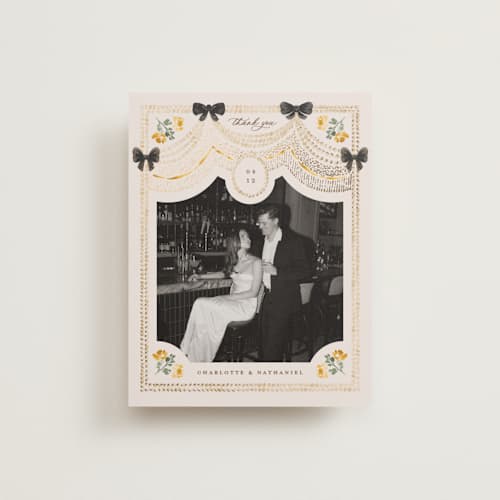 This is a golden wedding thank you cards with foil pressed by Claudia Orengo called tuileries printing on recycled smooth signature in standard