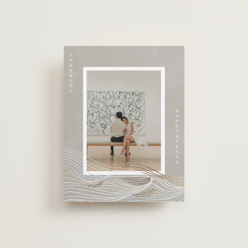 This is a ash wedding thank you cards with foil pressed by Jelena Vuletic called asahi printing on recycled smooth signature in standard