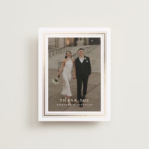 This is a chantilly wedding thank you cards with foil pressed by Wildfield Paper Co called hampton printing on recycled smooth signature in standard