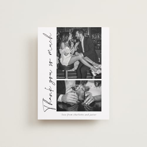 This is a onyx wedding thank you cards with foil pressed by Sarah Curry called ink pen printing on recycled smooth signature in standard