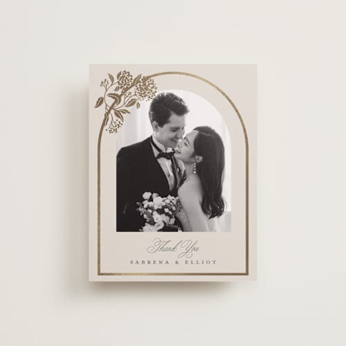 This is a tea time wedding thank you cards with foil pressed by Susan Zinader called shimmering hydrangeas printing on recycled smooth signature in standard