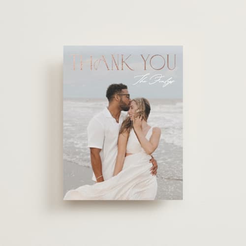 This is a provincial wedding thank you cards with foil pressed by Angela Thompson called gilded edge printing on recycled smooth signature in standard