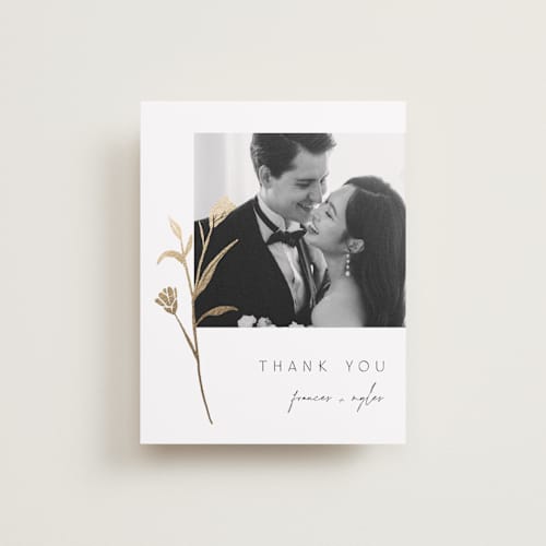 This is a cotton wedding thank you cards with foil pressed by Amy Kross called perennial printing on recycled smooth signature in standard