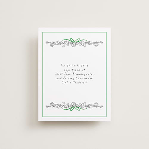 This is a lawn bridal shower insert cards with standard by mo kelley called tied bouquet printing on signature in standard