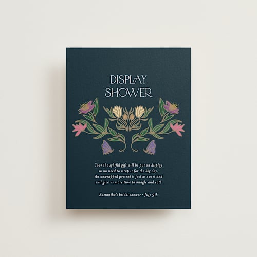This is a midnight garden bridal shower insert cards with standard by Simona Camp called gilded tapestry printing on signature in standard
