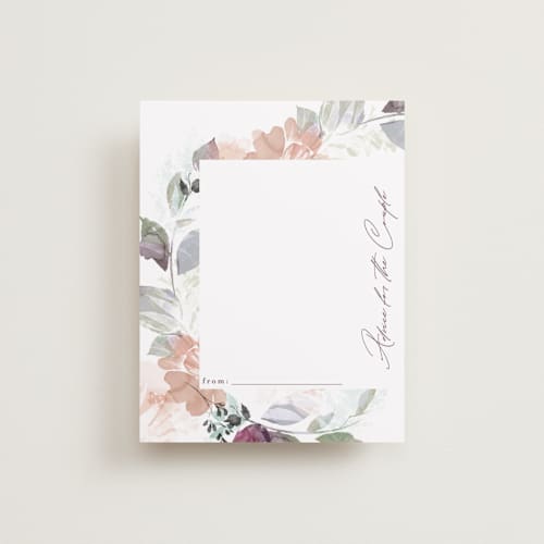 This is a lavender bridal shower insert cards with standard by Phrosné Barwood called modern wreath printing on signature in standard