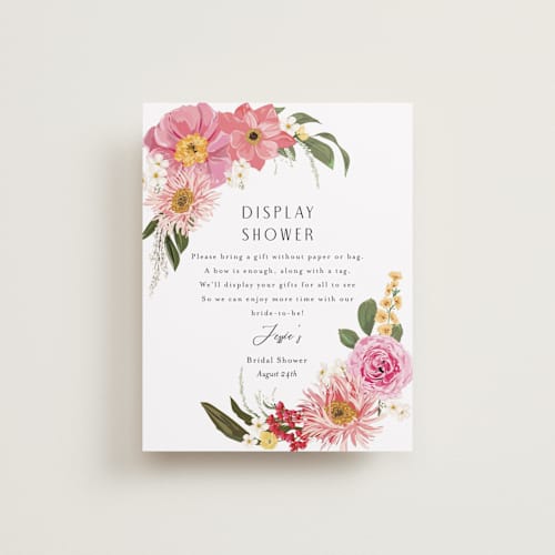 This is a coral bridal shower insert cards with standard by Susan Moyal called summer fresh printing on signature in standard