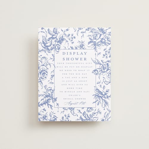 This is a blueberry bridal shower insert cards with standard by Teju Reval called dreamy toile printing on signature in standard