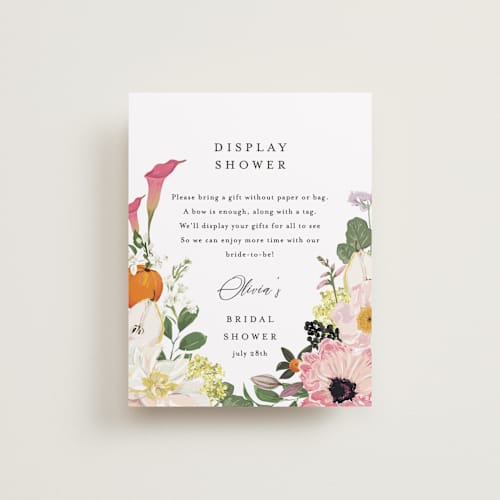 This is a peony bridal shower insert cards with standard by Susan Moyal called enchanted printing on signature in standard