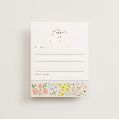 This is a cream bridal shower insert cards with standard by Ana Sharpe called cottage garden printing on signature in standard