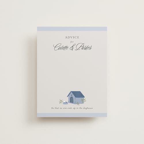 This is a blueberry bridal shower insert cards with standard by Jackie Crawford called dog crest printing on signature in standard