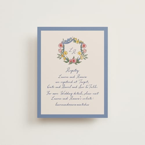 This is a cornflower bridal shower insert cards with standard by Chris Griffith called a wedding in low country printing on signature in standard