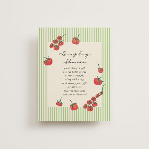 This is a lime bridal shower insert cards with standard by Jackie Crawford called petit pomodoro printing on signature in standard