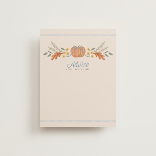 This is a cornflower bridal shower insert cards with standard by Laura Hankins called pumpkins + bows printing on signature in standard