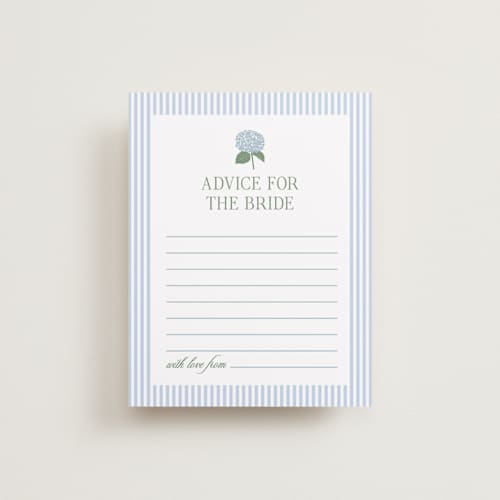 This is a sky bridal shower insert cards with standard by Carolyn MacLaren called hydrangea home printing on signature in standard