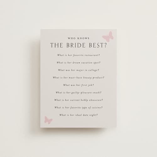 This is a blush meadow bridal shower insert cards with standard by Grae called dancing in the garden printing on signature in standard
