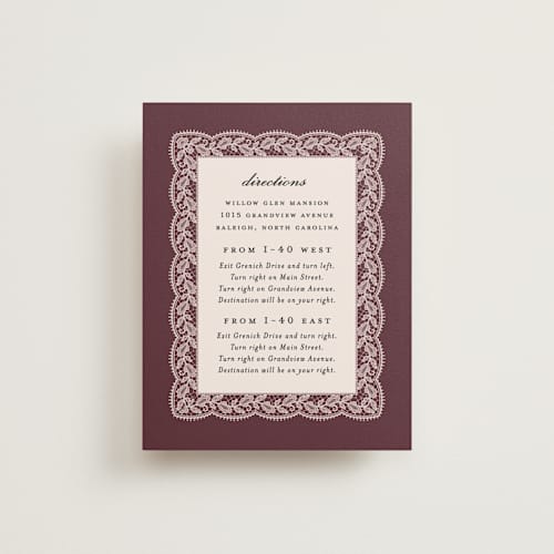 This is a burgundy enclosure cards with standard by Erica Krystek called chantilly printing on signature in standard