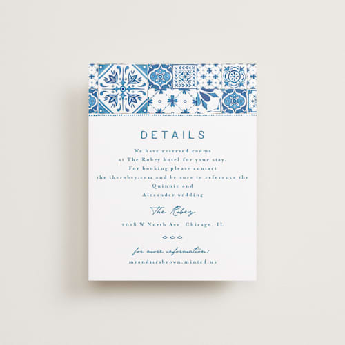This is a navy enclosure cards with standard by Anastasia Makarova called watercolor tile printing on signature in standard