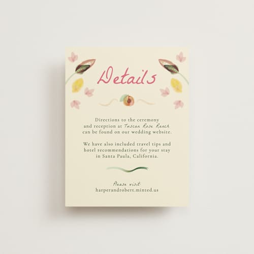 This is a blush enclosure cards with standard by Emily Miranda called romantic tropical wedding printing on signature in standard