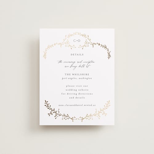 This is a alabaster enclosure cards with foil pressed by Susan Moyal called delicate vine printing on signature in standard