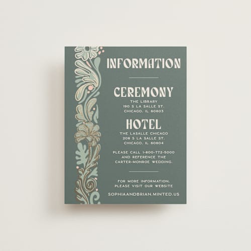 This is a sage enclosure cards with foil pressed by GeekInk Design called nouveau frame printing on signature in standard
