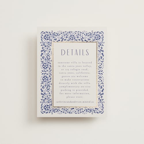 This is a dynasty blue enclosure cards with foil pressed by Ana de Sousa called tiled romance printing on signature in standard