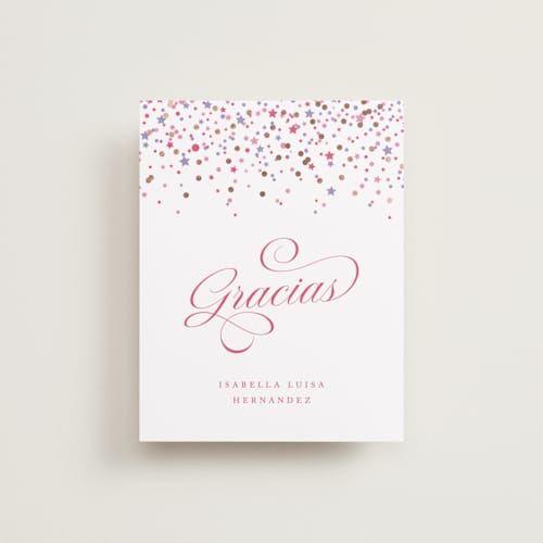 This is a berry graduation thank you cards with foil pressed by Olivia Raufman called confetti sparkle printing on signature in standard