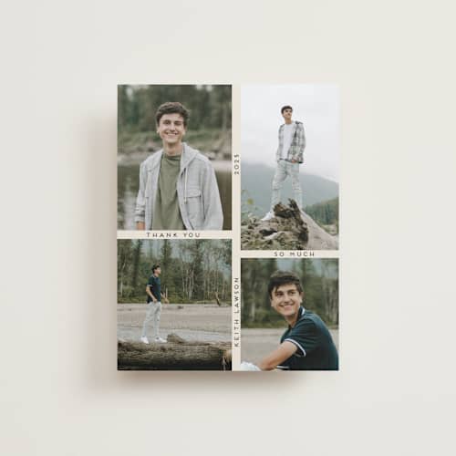 This is a ecru graduation thank you cards with standard by Morgan Kendall called grid printing on signature in standard