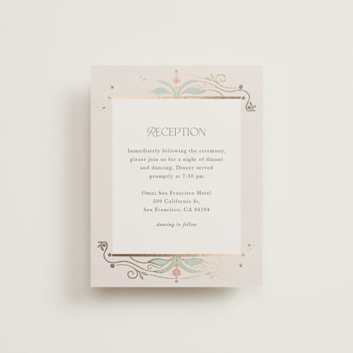 This is a ivory foil stamped wedding invitations with foil pressed by Maria Hilas-Louie called ornate elegance printing on signature in standard