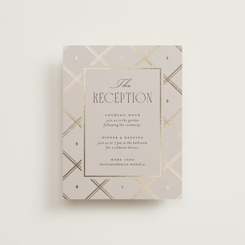 This is a champagne foil stamped wedding invitations with foil pressed by Kristin Oliversen called luxe lines printing on signature in standard
