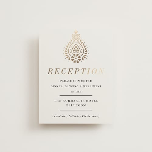 This is a champagne foil stamped wedding invitations with foil pressed by Oma N. Ramkhelawan called henna stamp printing on signature in standard