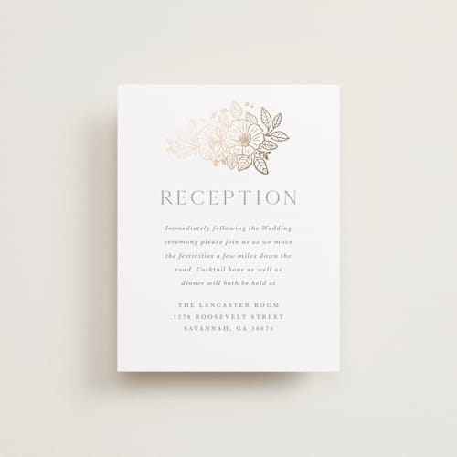 This is a powder blue foil stamped wedding invitations with foil pressed by Kristen Smith called wild roses printing on signature in standard